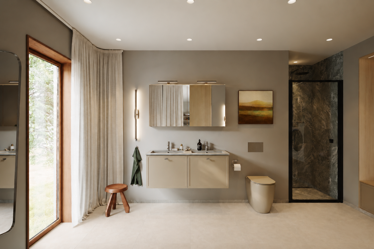 Customer bathroom with recommended floor product preview